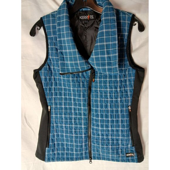 Kerrits Womens Quilted Blue Plaid Riding Vest S Asymmetrical Equestrian Riding - Picture 1 of 16